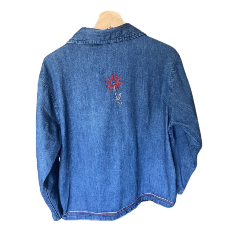 Nectar Womens SizeXL Floral Embroidered Long Sleeve Denim Blue Jean Shirt/Jacket - Picture 3 of 7
